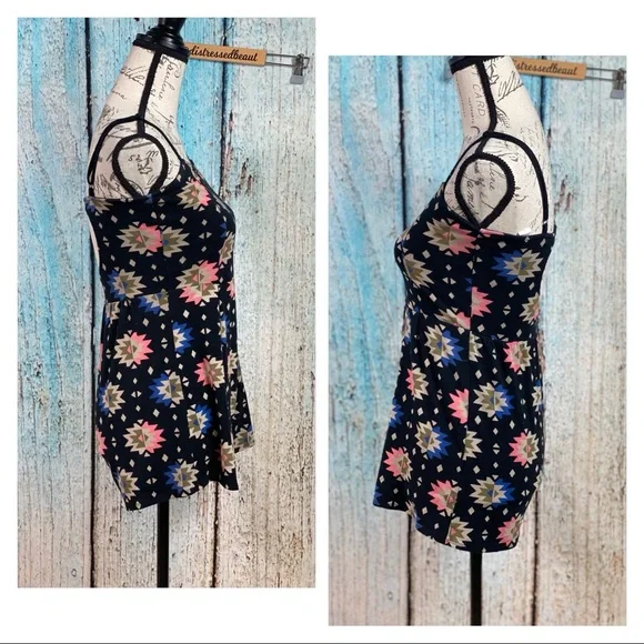 FOREVER 21 BLACK TRIBAL ROMPER WITH HEART CUT OUT BACK *SMALL *EMPIRE WAIST - Picture 4 of 11